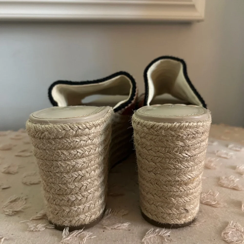 Marc Fisher Lannia Platform Raffia Sandals Cream Orange Multi Size 10